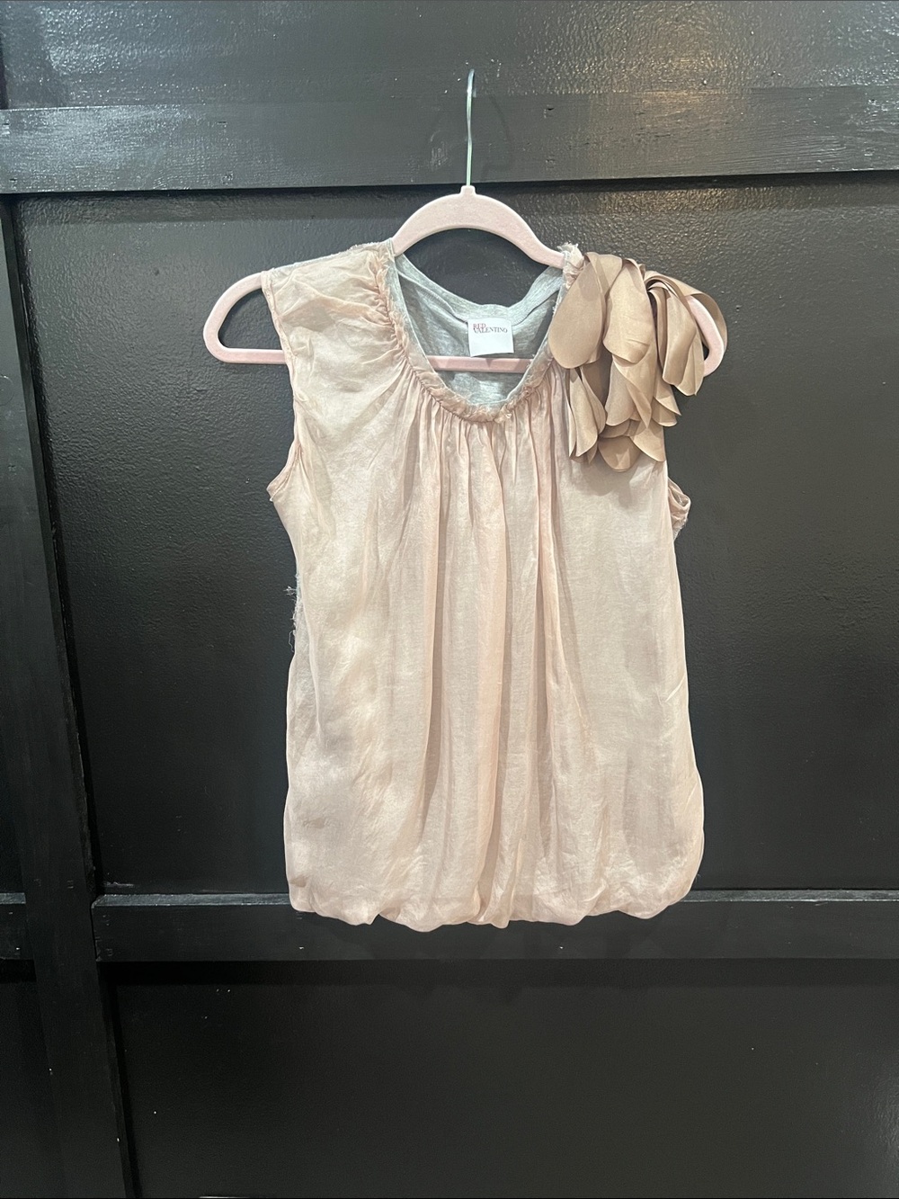 RED Valentino Sleeveless Petal-Applique Blush Pink Silk Top